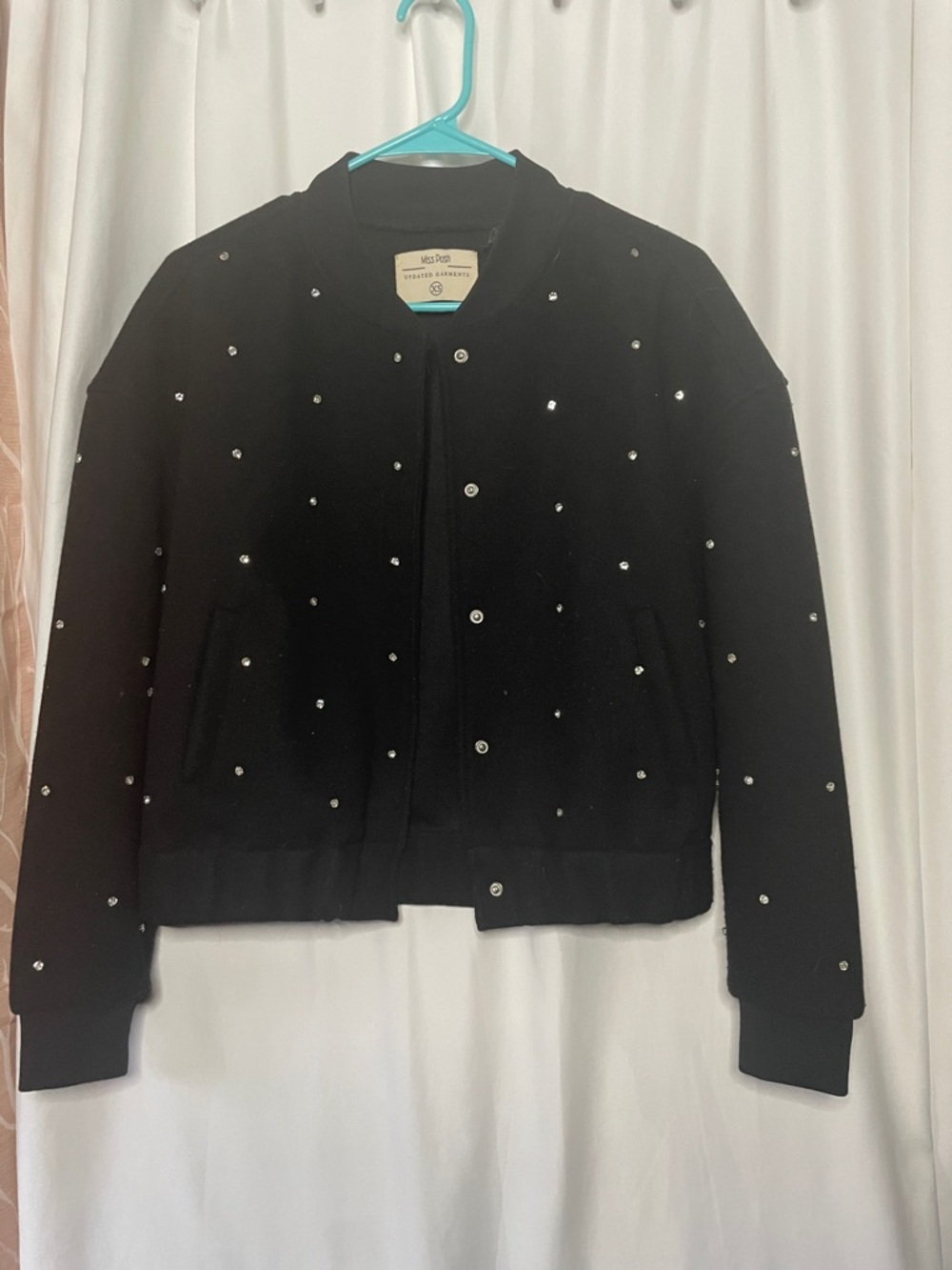 Black Crystal-Studded Bomber Jacket